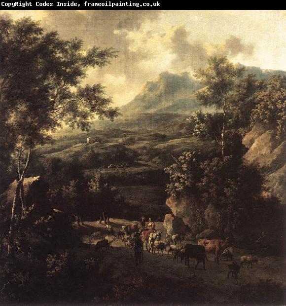MOUCHERON, Frederick de Mountain Scene with Herd of Cattle ag